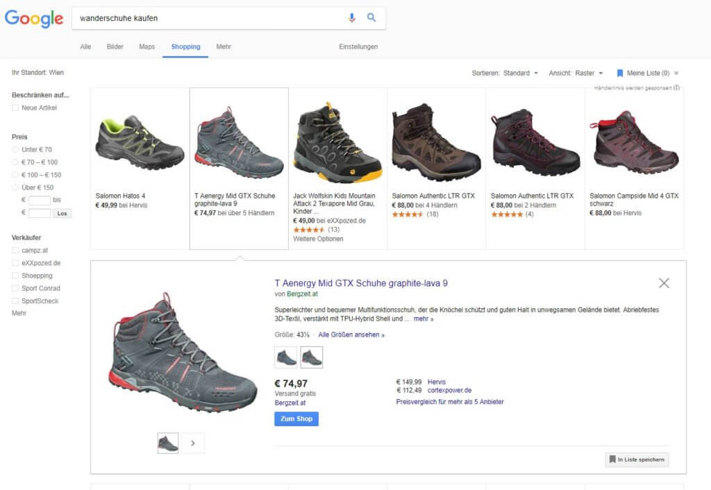 Google Shopping Kategorieseite & Produktansicht