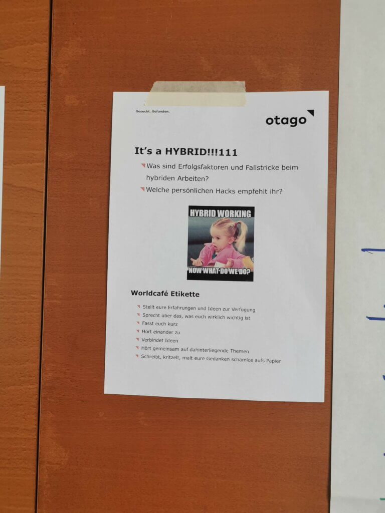 Beschreibung der Worldcafe Etikette beim otago Company Offsite