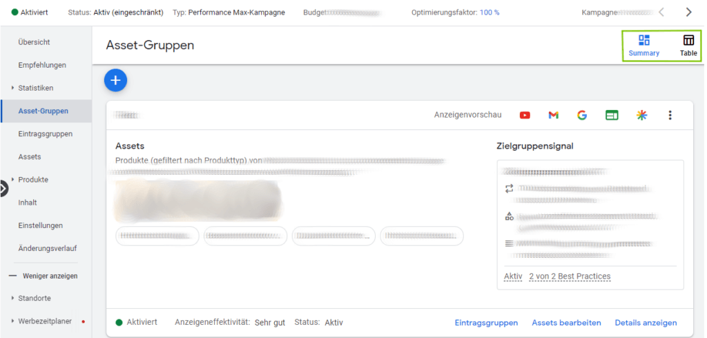 PMax Asset Group Level Reporting (anonymisiert)