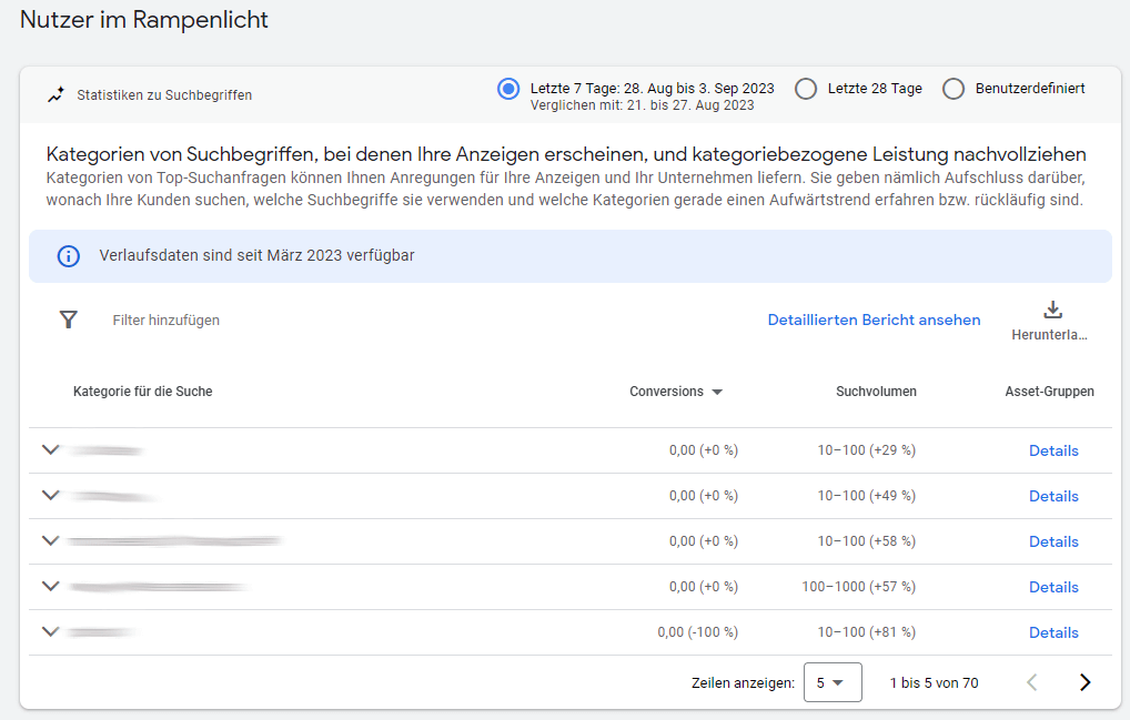 Search Term Report anonymisiert