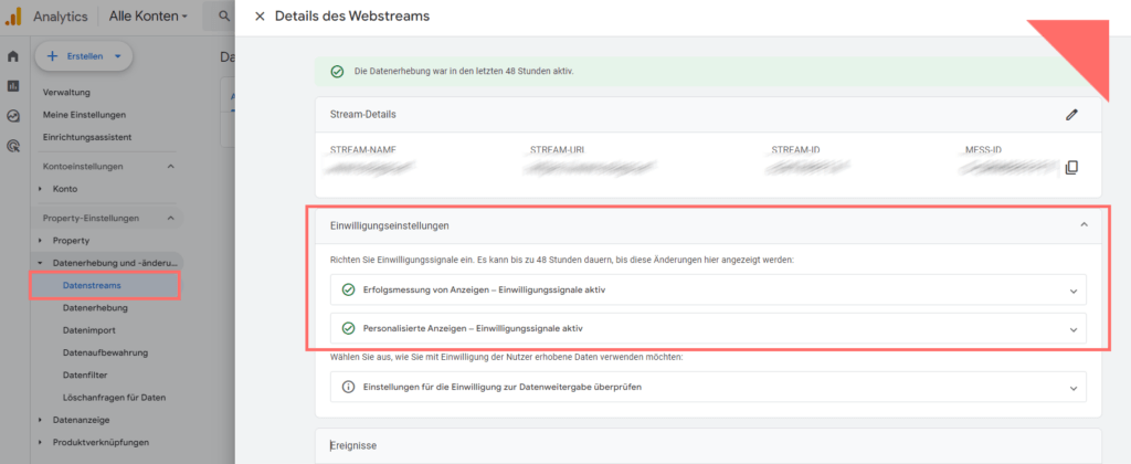 Einstellungen Datenstream GA4