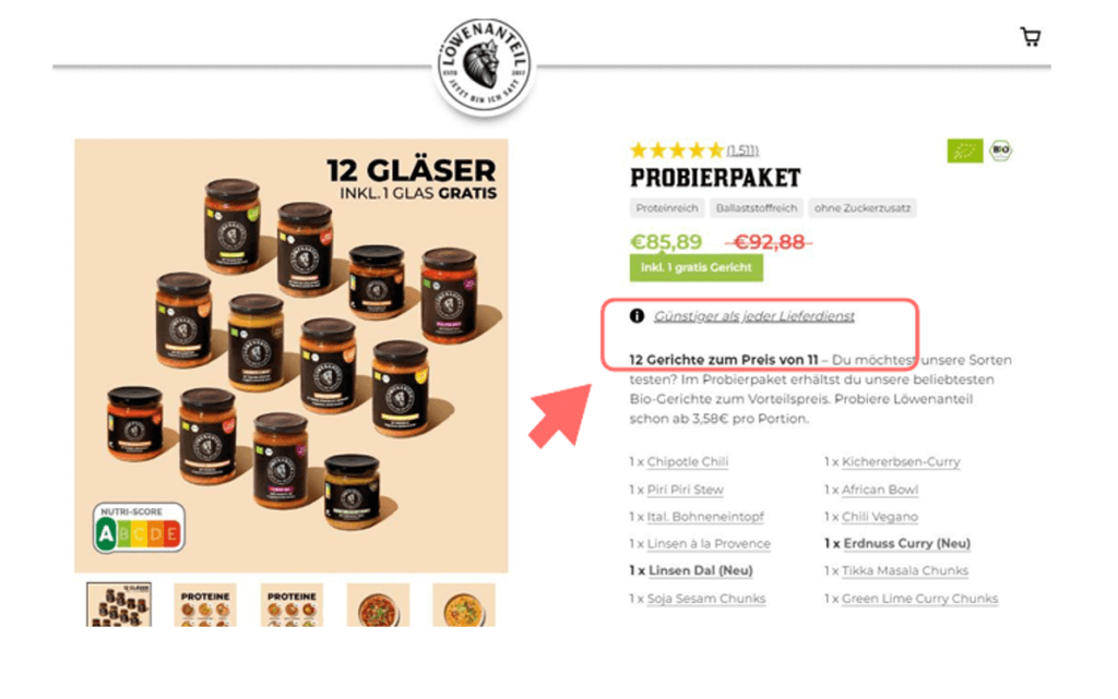 Beispiel wie man Entscheidungen in einem Webshop fördern kann.