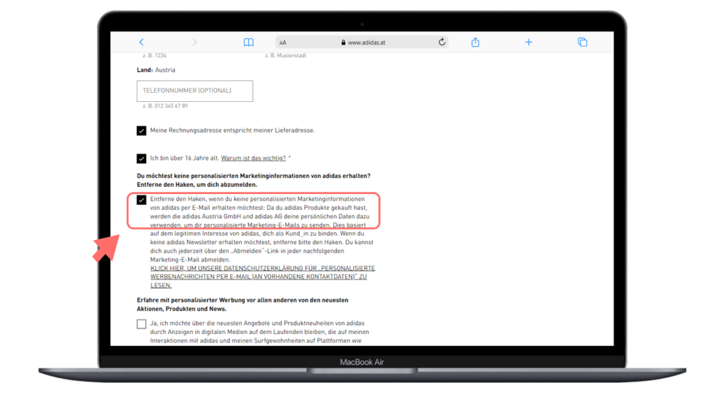 Screenshot mit Beispiel zu Opt-Out Policies beim Nudging-otago