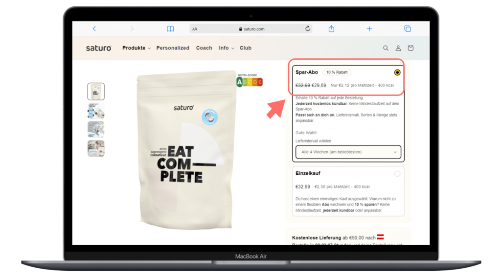 Beispielbild zu Standardeinstellungen in einem Webshop