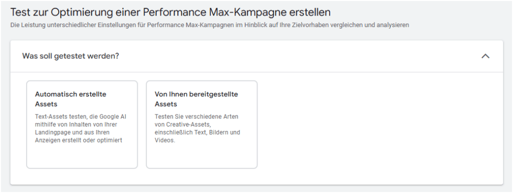 A-B Splittest bei einer P-Max Kampagne