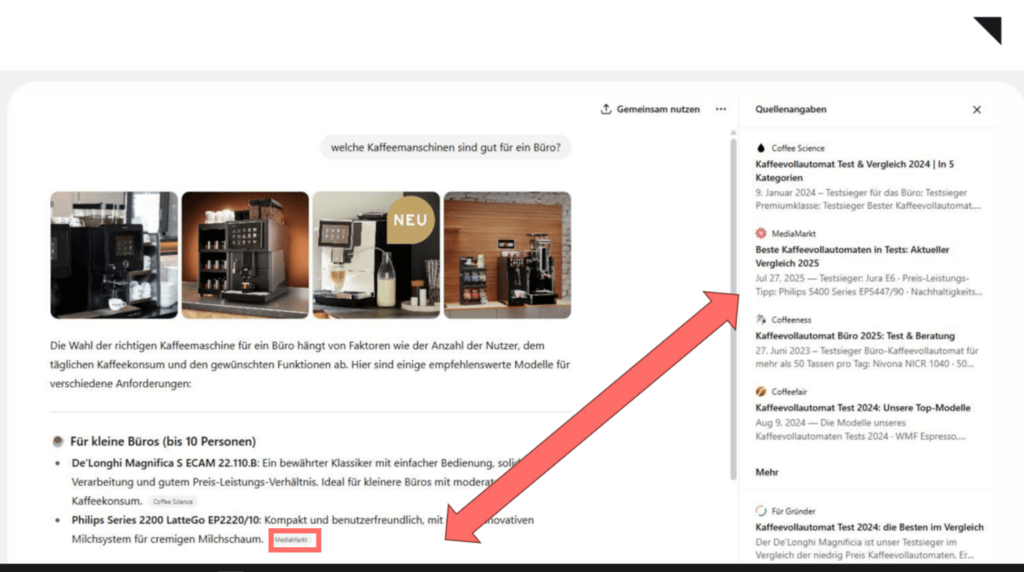 Klassisches Produkt Listicle “Beste Kaffeevollautomaten im Tes