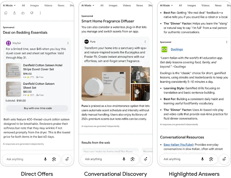 Screenshot mit Werbung in AI-Overviews