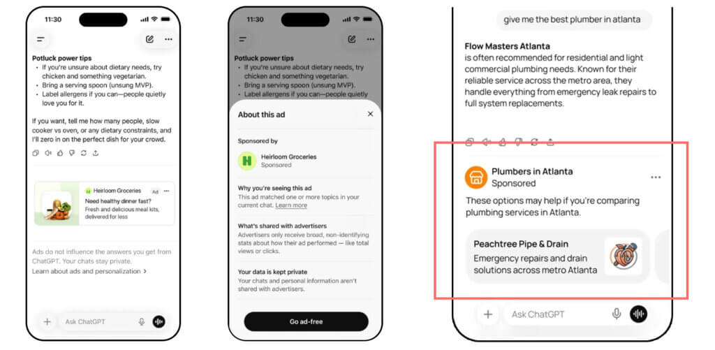 Chat GPT Sponsored Recommendation