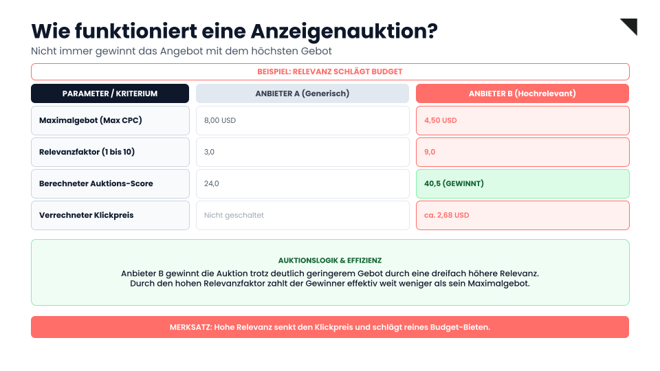 Graphische Darstellung der Funktion der Anzeigenauktion